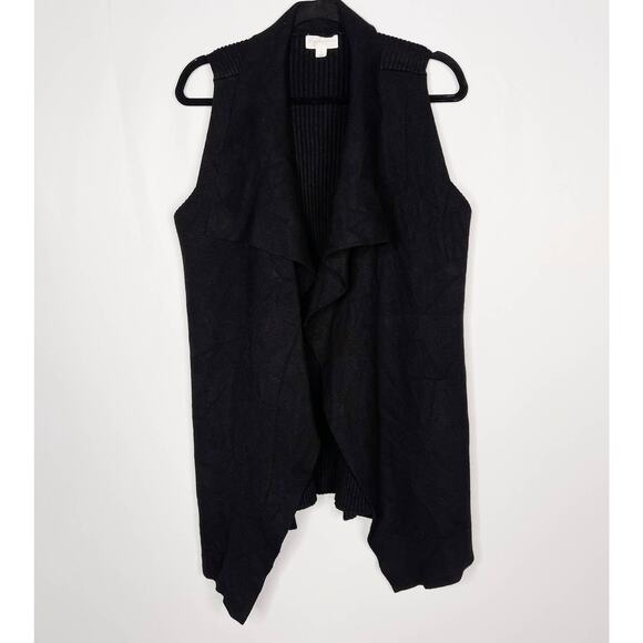 Magnolia Grace Large L Black Sleeveless Cardigan Sweater Drape Open Front Ribbed - Picture 1 of 8